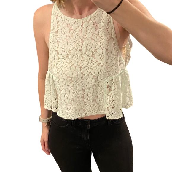 BCBGeneration light mint green floral lace and sheer mesh crop top Small - Picture 1 of 5